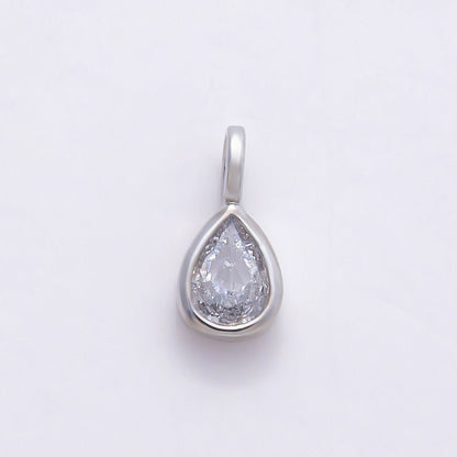 16K Gold Filled 13mm Clear CZ Teardrop Bezel Solitaire Pendant in Gold &amp; Silver | Charms-00842 Charms-00843