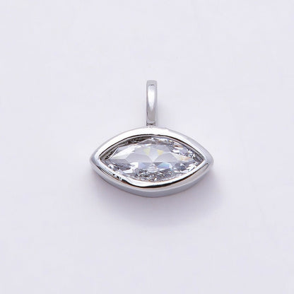16K Gold Filled 12mm Clear CZ Marquise Bezel Solitaire Pendant in Gold &amp; Silver | Charms-00834 Charms-00835