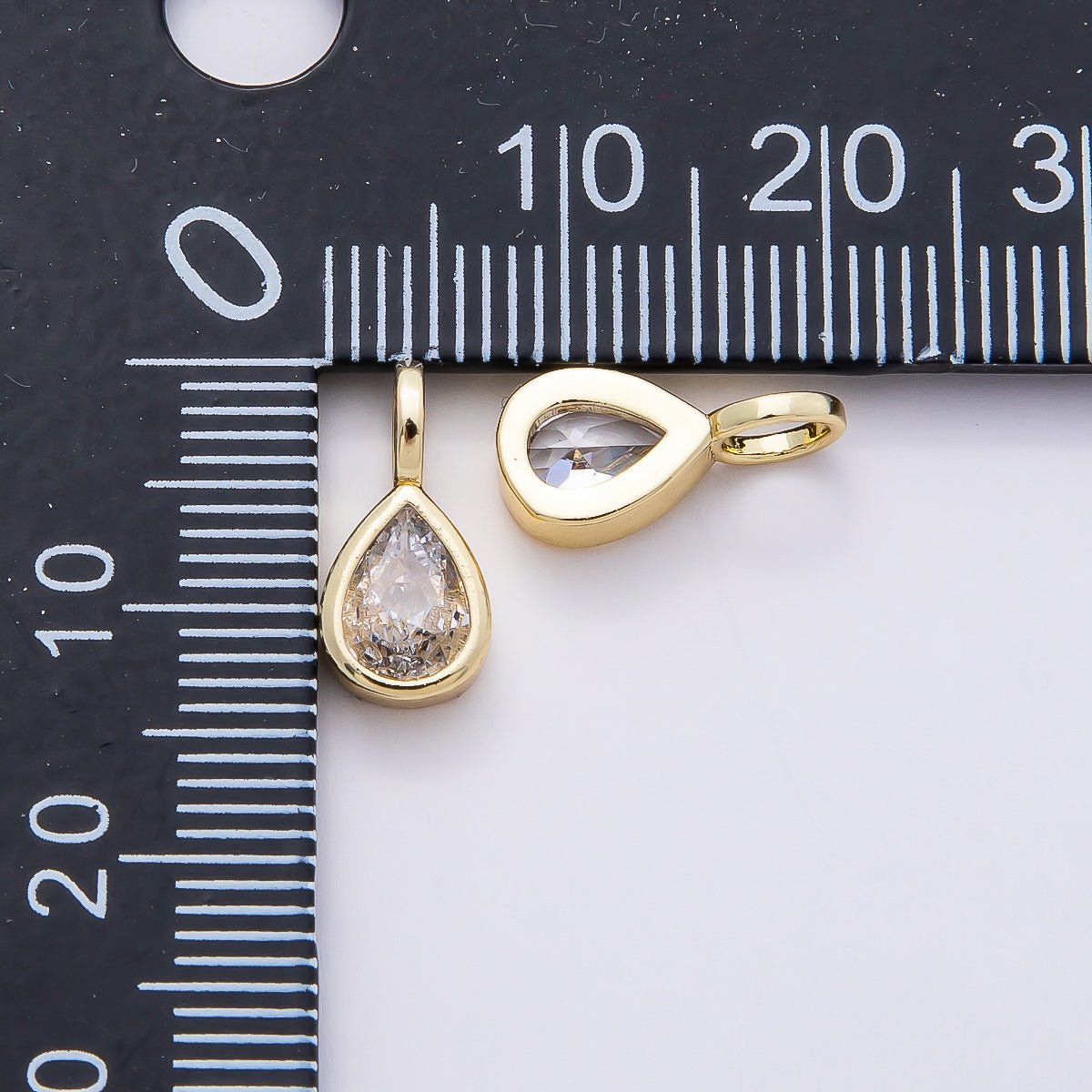 16K Gold Filled 13mm Clear CZ Teardrop Bezel Solitaire Pendant in Gold &amp; Silver | Charms-00842 Charms-00843