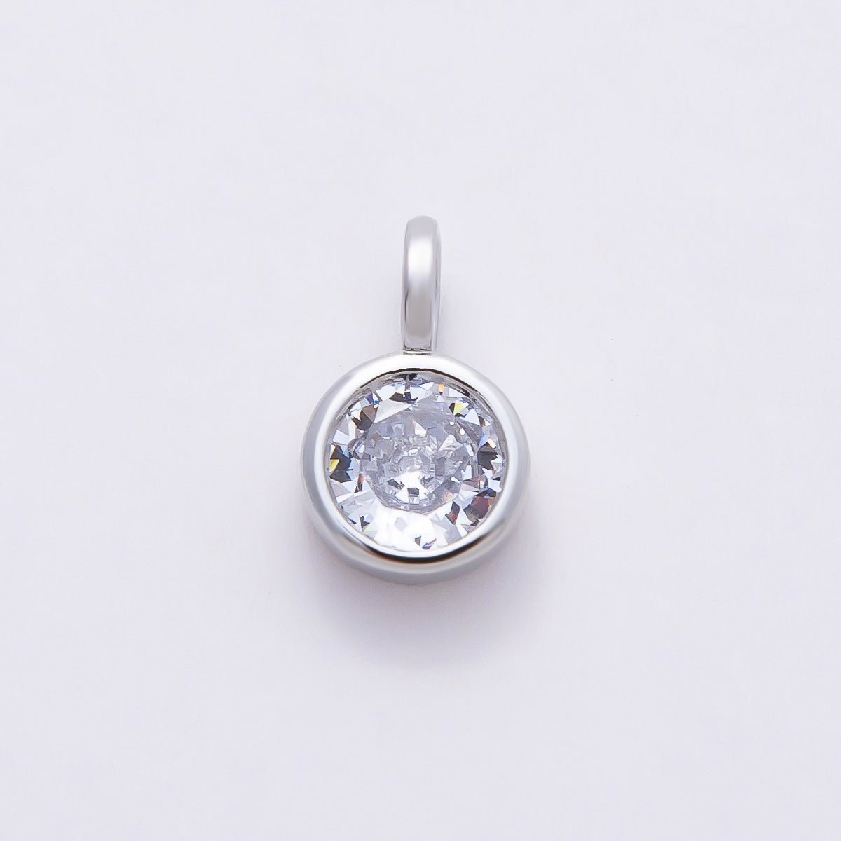 16K Gold Filled 13mm Clear CZ Round Bezel Solitaire Pendant in Gold &amp; Silver | Charms-00838 Charms-00839