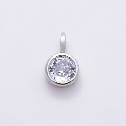 16K Gold Filled 13mm Clear CZ Round Bezel Solitaire Pendant in Gold &amp; Silver | Charms-00838 Charms-00839