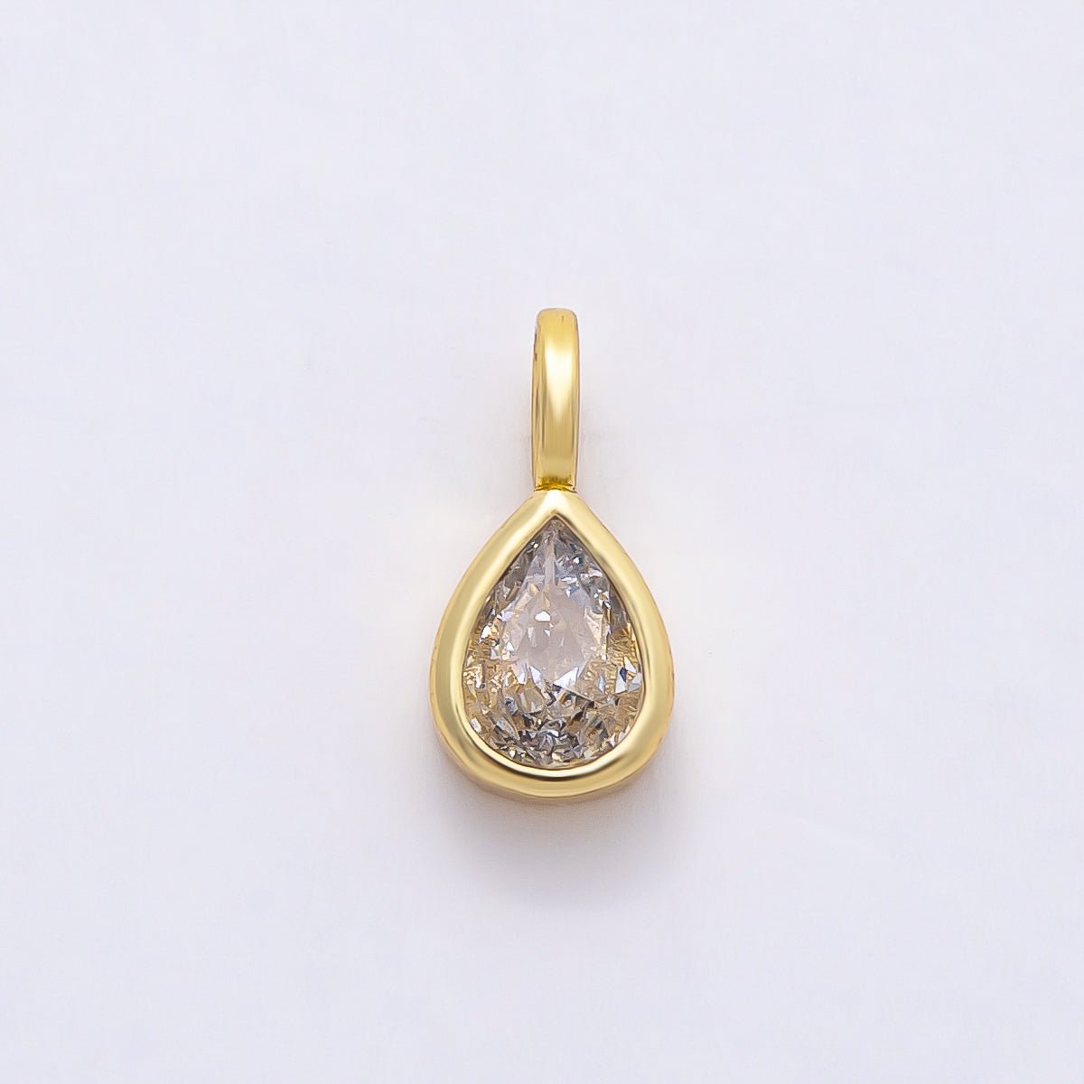 16K Gold Filled 13mm Clear CZ Teardrop Bezel Solitaire Pendant in Gold &amp; Silver | Charms-00842 Charms-00843