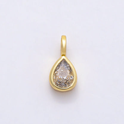 16K Gold Filled 13mm Clear CZ Teardrop Bezel Solitaire Pendant in Gold &amp; Silver | Charms-00842 Charms-00843