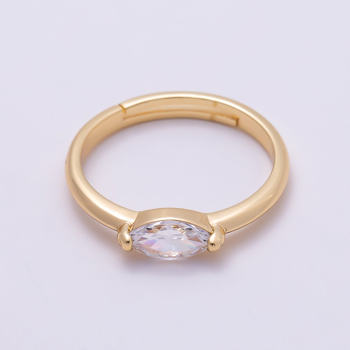16K Gold Filled Clear CZ Marquise Mini Solitaire Adjustable Ring in Gold &amp; Silver | Rings-00134 Rings-00135