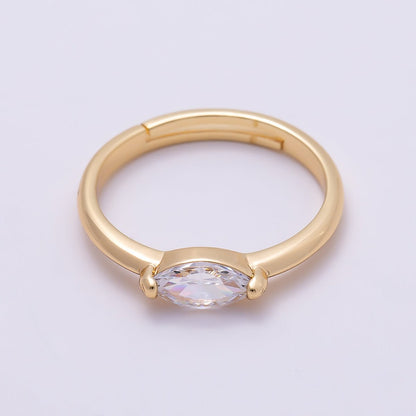 16K Gold Filled Clear CZ Marquise Mini Solitaire Adjustable Ring in Gold &amp; Silver | Rings-00134 Rings-00135