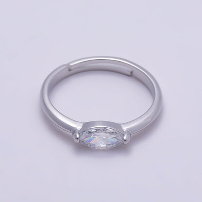 16K Gold Filled Clear CZ Marquise Mini Solitaire Adjustable Ring in Gold &amp; Silver | Rings-00134 Rings-00135