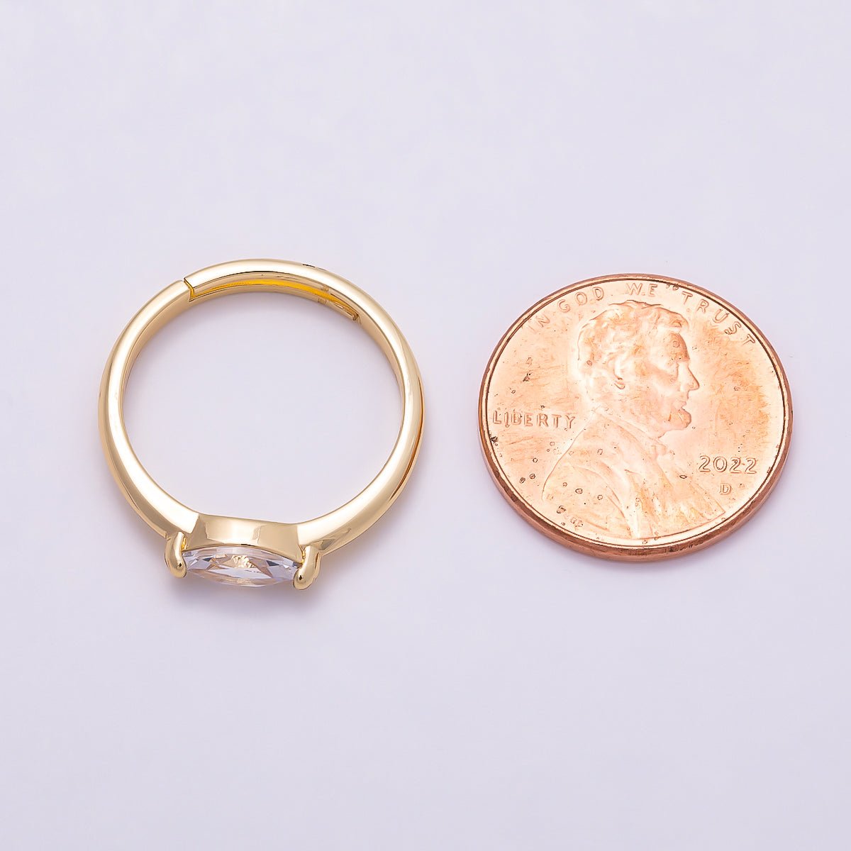 16K Gold Filled Clear CZ Marquise Mini Solitaire Adjustable Ring in Gold &amp; Silver | Rings-00134 Rings-00135