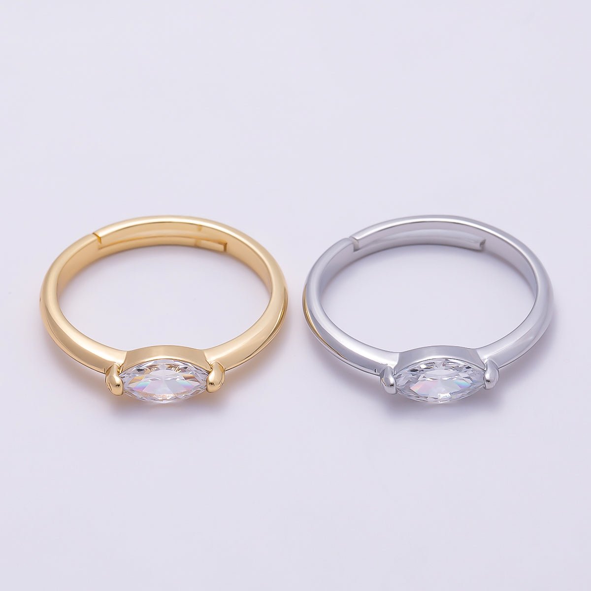 16K Gold Filled Clear CZ Marquise Mini Solitaire Adjustable Ring in Gold &amp; Silver | Rings-00134 Rings-00135
