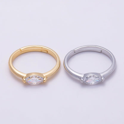 16K Gold Filled Clear CZ Marquise Mini Solitaire Adjustable Ring in Gold &amp; Silver | Rings-00134 Rings-00135
