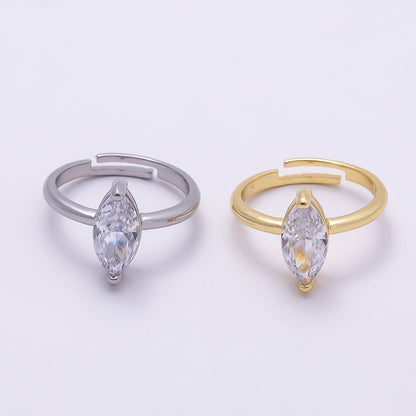16K Gold Filled Clear CZ Marquise Solitaire Adjustable Ring | RINGS-00093