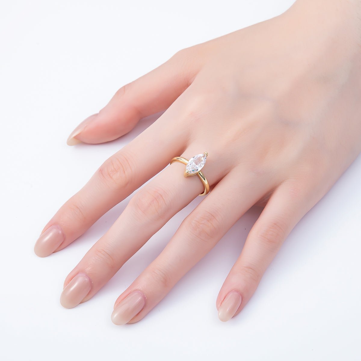 16K Gold Filled Clear CZ Marquise Solitaire Adjustable Ring | RINGS-00093