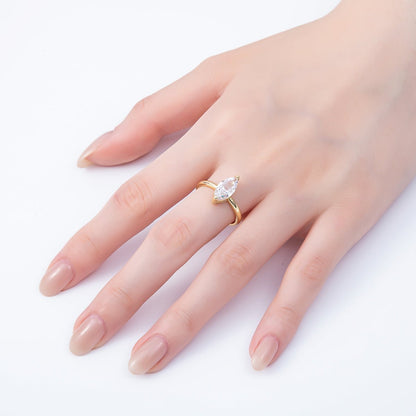 16K Gold Filled Clear CZ Marquise Solitaire Adjustable Ring | RINGS-00093