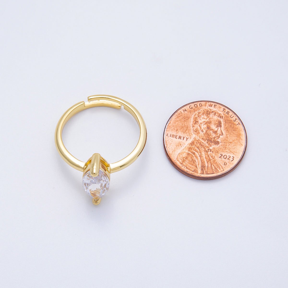 16K Gold Filled Clear CZ Marquise Solitaire Adjustable Ring | RINGS-00093