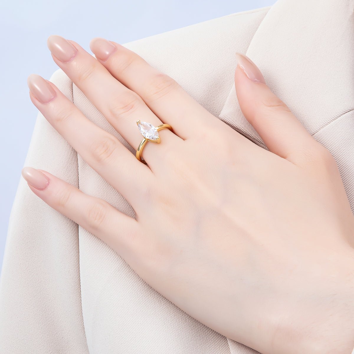 16K Gold Filled Clear CZ Marquise Solitaire Adjustable Ring | RINGS-00093