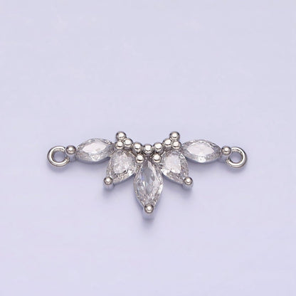 16K Gold Filled Clear CZ Marquise Teardrop Curved Lined Connector in Gold &amp; Silver | G-905 G-906
