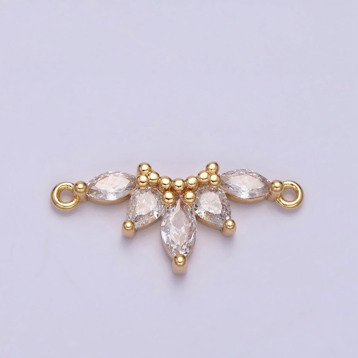 16K Gold Filled Clear CZ Marquise Teardrop Curved Lined Connector in Gold &amp; Silver | G-905 G-906