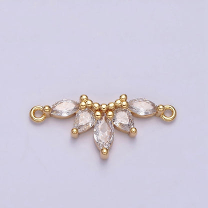 16K Gold Filled Clear CZ Marquise Teardrop Curved Lined Connector in Gold &amp; Silver | G-905 G-906
