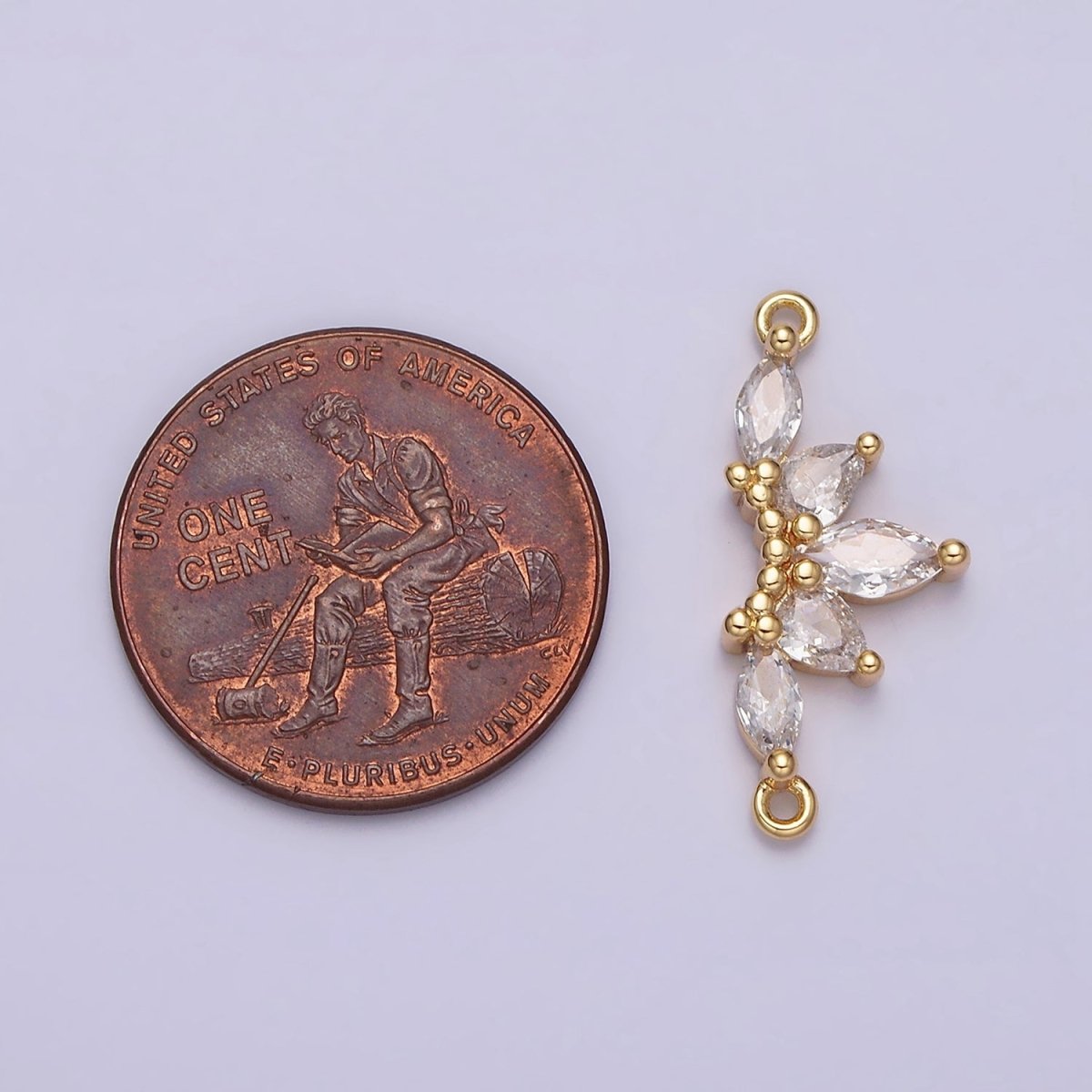 16K Gold Filled Clear CZ Marquise Teardrop Curved Lined Connector in Gold &amp; Silver | G-905 G-906