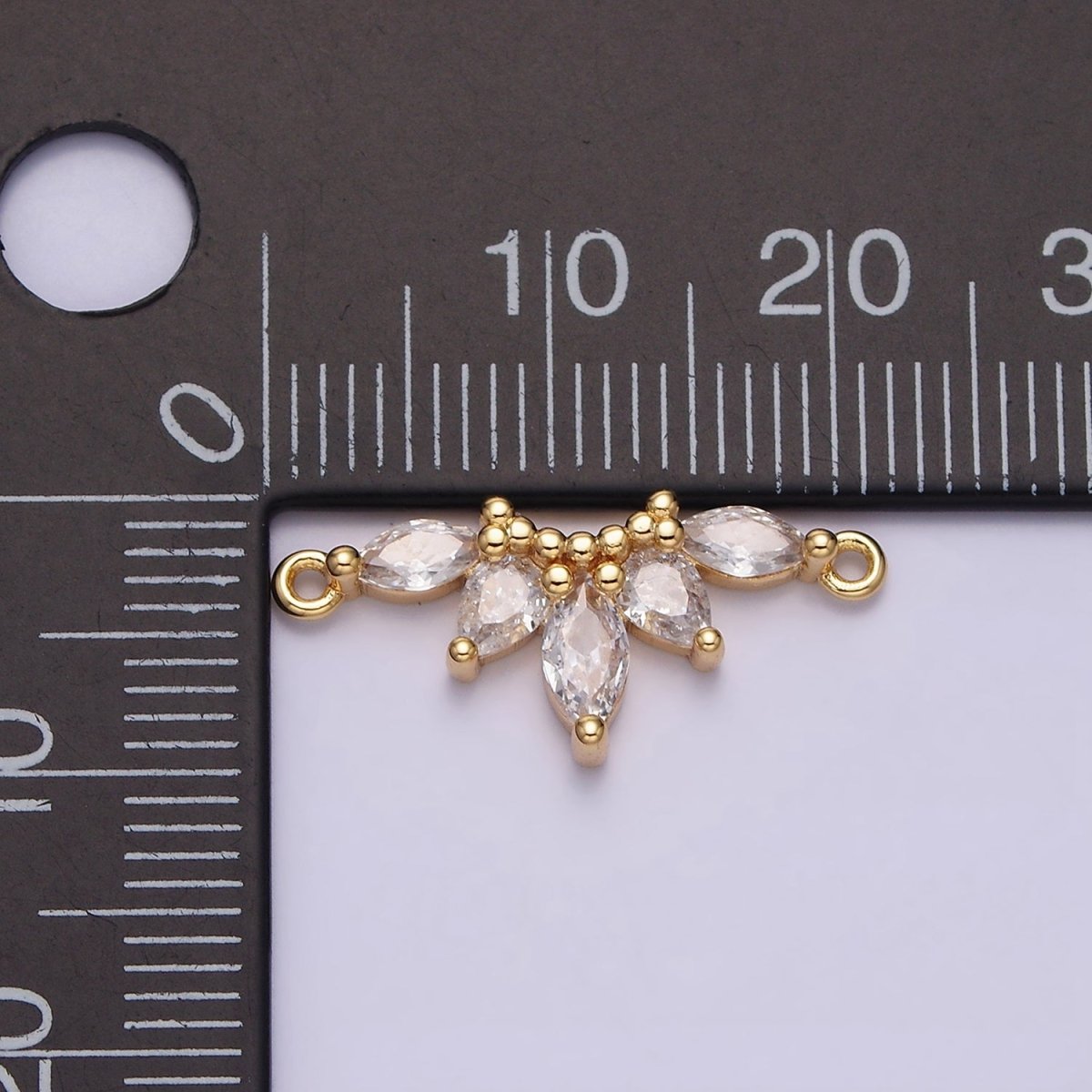 16K Gold Filled Clear CZ Marquise Teardrop Curved Lined Connector in Gold &amp; Silver | G-905 G-906