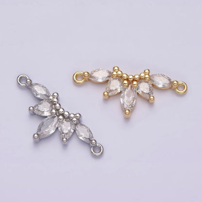 16K Gold Filled Clear CZ Marquise Teardrop Curved Lined Connector in Gold &amp; Silver | G-905 G-906