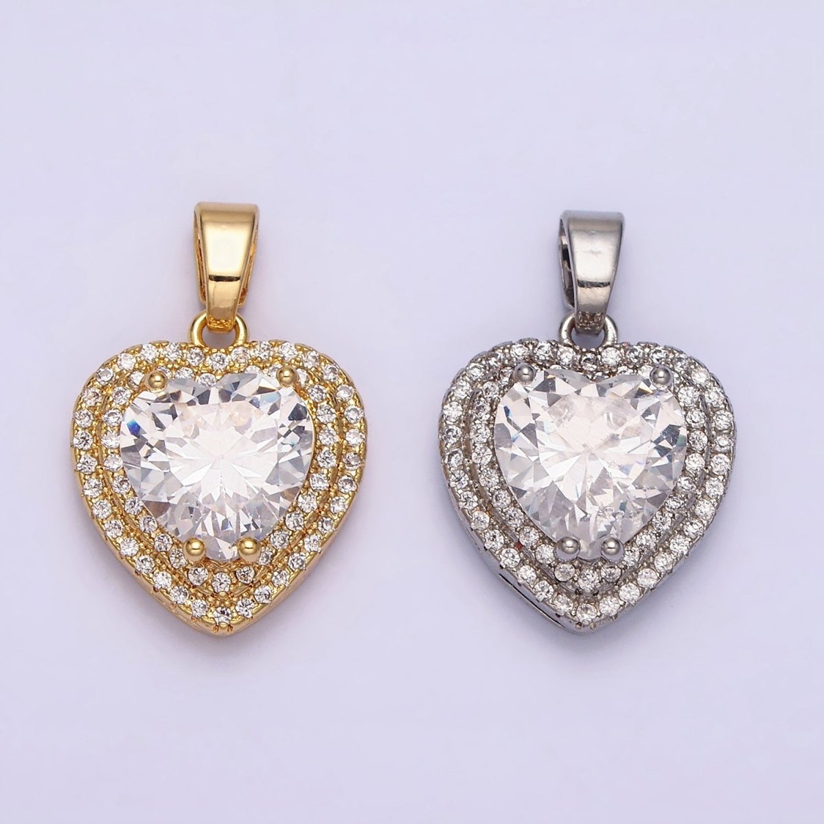 16K Gold Filled Clear CZ Micro Paved Pendant  in Gold &amp; Silver | AC1123 AA1124