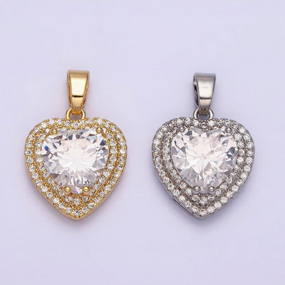 16K Gold Filled Clear CZ Micro Paved Pendant  in Gold &amp; Silver | AC1123 AA1124