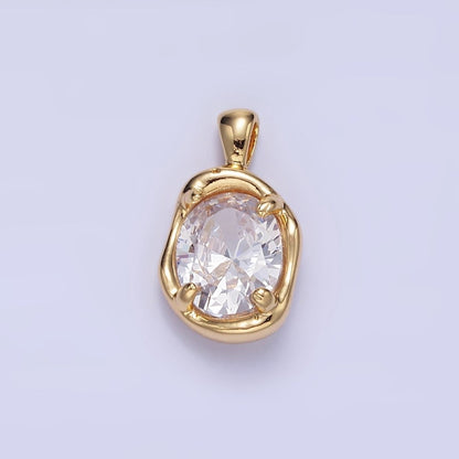 16K Gold Filled Clear, Red, Blue CZ Molten Bezel Pendant | H054 AA1312