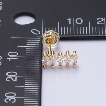 16K Gold Filled Clear CZ Multiple Marquise Lined Mini Stud Earrings | AB389