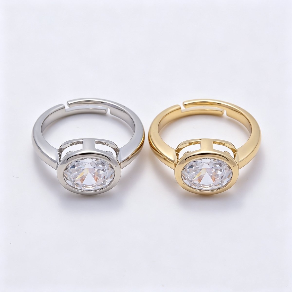 16K Gold Filled Clear CZ Oval Bezel Ring in Gold &amp; Silver | Rings-00295 Rings-00296