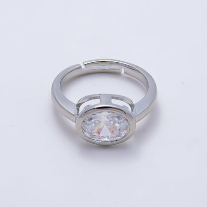 16K Gold Filled Clear CZ Oval Bezel Ring in Gold &amp; Silver | Rings-00295 Rings-00296