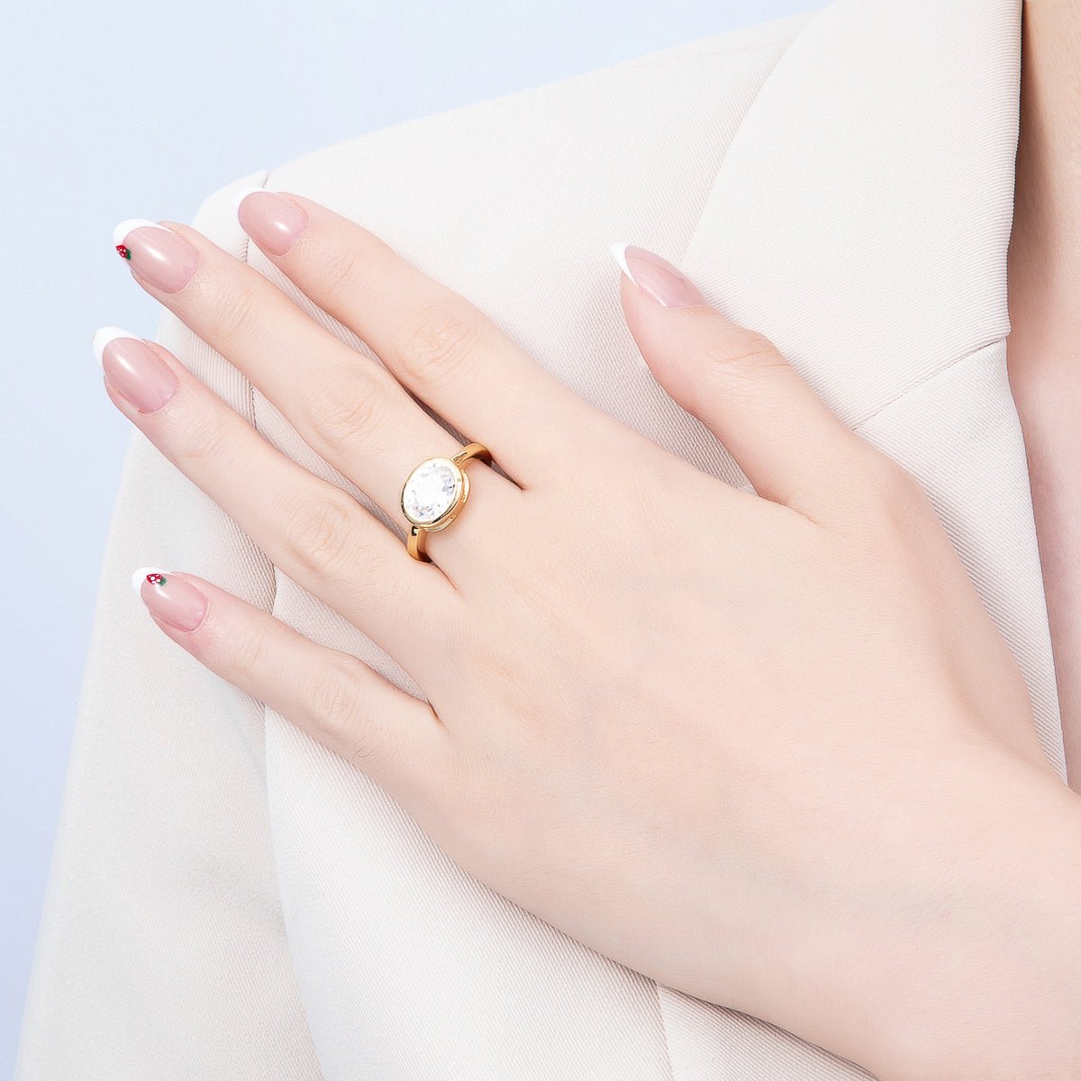 16K Gold Filled Clear CZ Oval Bezel Ring in Gold &amp; Silver | Rings-00295 Rings-00296