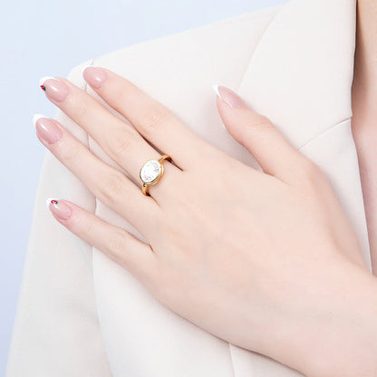 16K Gold Filled Clear CZ Oval Bezel Ring in Gold &amp; Silver | Rings-00295 Rings-00296