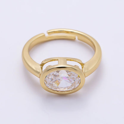 16K Gold Filled Clear CZ Oval Bezel Ring in Gold &amp; Silver | Rings-00295 Rings-00296