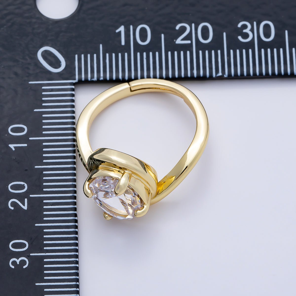 16K Gold Filled Clear CZ Oval Prong Bezel Curved Ring | Rings-00280