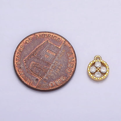 16K Gold Filled Clear CZ Quatrefoil Round Line-Textured Add-On Charm | N958
