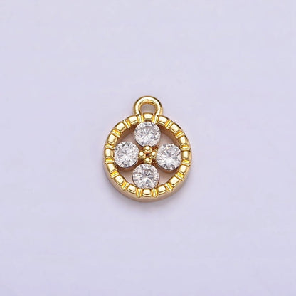 16K Gold Filled Clear CZ Quatrefoil Round Line-Textured Add-On Charm | N958