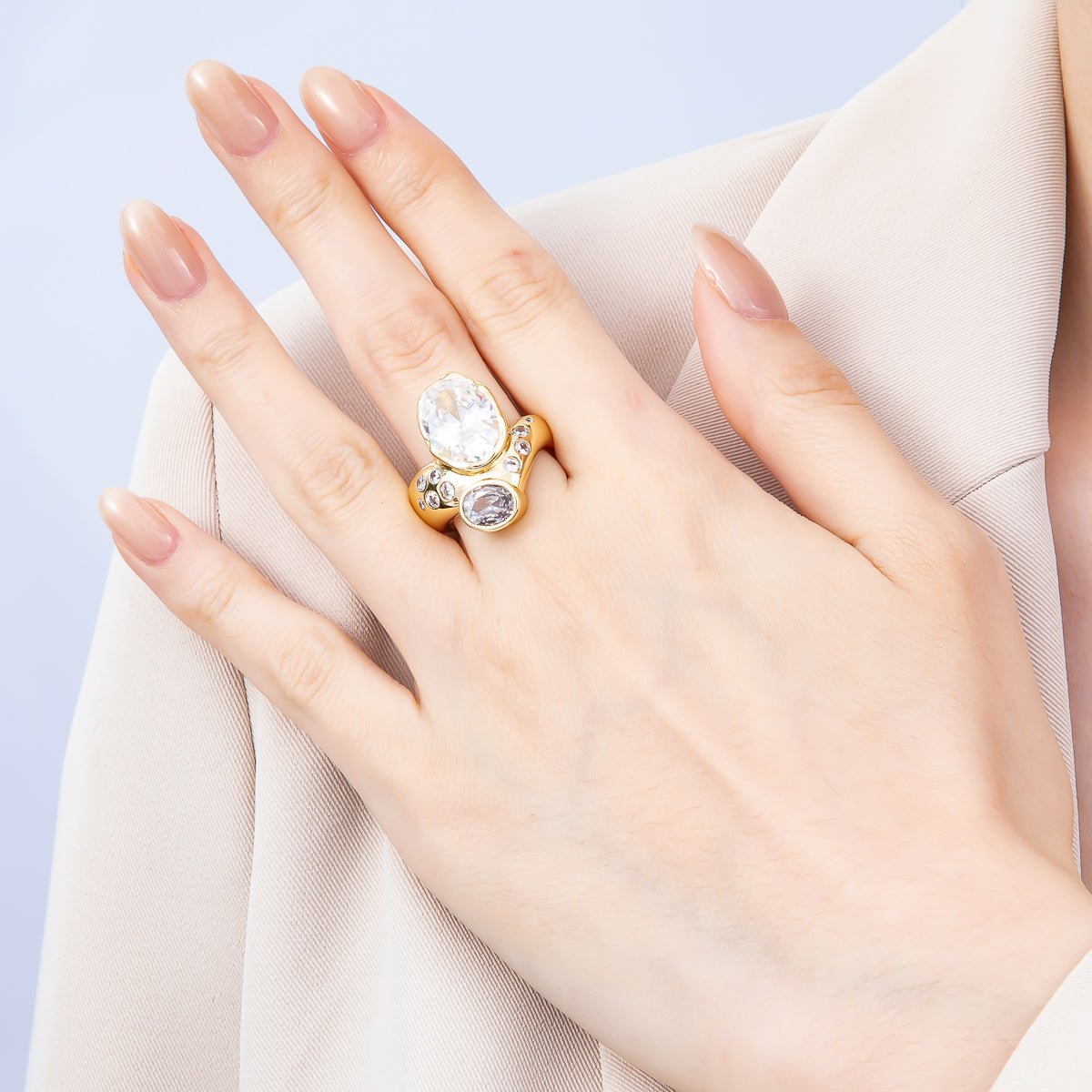 16K Gold Filled Clear CZ Round Dotted Solitaire Geometric Ring | Rings-00193
