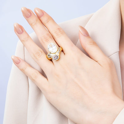 16K Gold Filled Clear CZ Round Dotted Solitaire Geometric Ring | Rings-00193