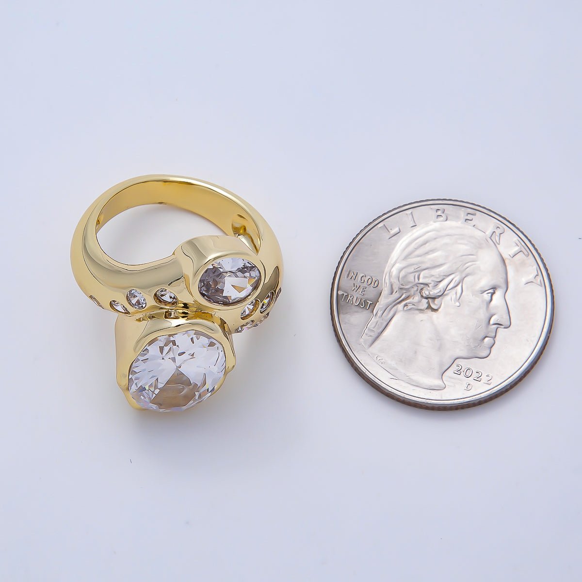 16K Gold Filled Clear CZ Round Dotted Solitaire Geometric Ring | Rings-00193