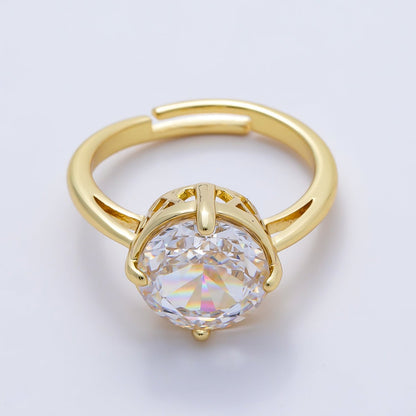 16K Gold Filled Clear CZ Round Prong Solitaire Ring | Rings-00279