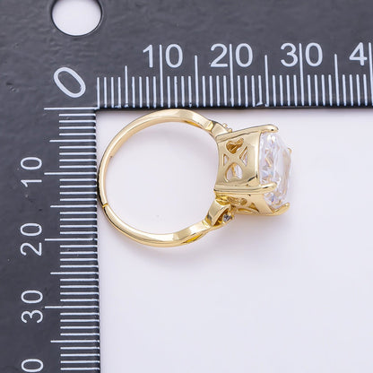 16K Gold Filled Clear CZ Rounded Oval Baguette Prong Solitaire Ring | Rings-00284