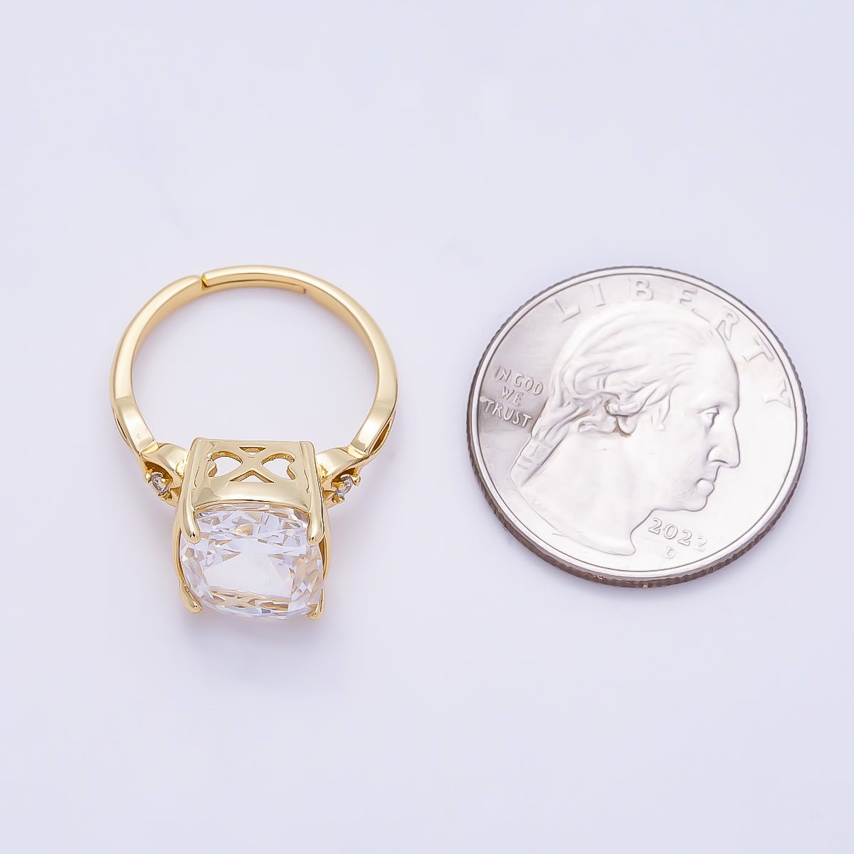 16K Gold Filled Clear CZ Rounded Oval Baguette Prong Solitaire Ring | Rings-00284