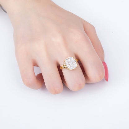 16K Gold Filled Clear CZ Rounded Oval Baguette Prong Solitaire Ring | Rings-00284