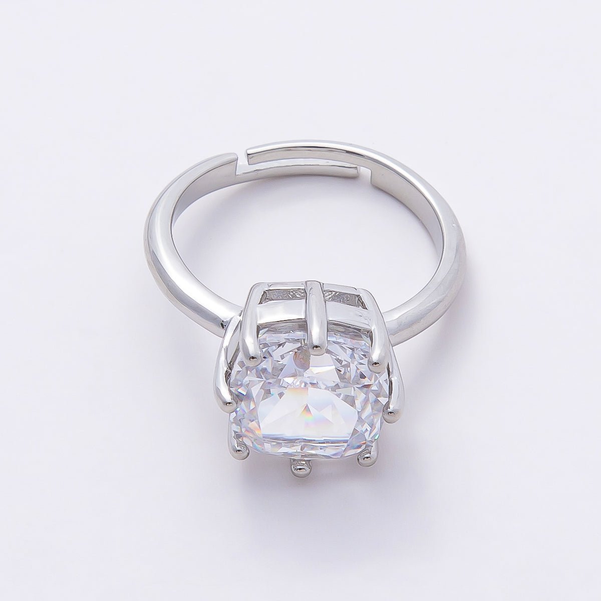 16K Gold Filled Clear CZ Rounded Square Solitaire Ring in Gold &amp; Silver | Rings-00113 Rings-00114