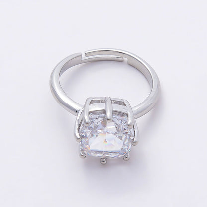 16K Gold Filled Clear CZ Rounded Square Solitaire Ring in Gold &amp; Silver | Rings-00113 Rings-00114