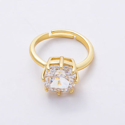 16K Gold Filled Clear CZ Rounded Square Solitaire Ring in Gold &amp; Silver | Rings-00113 Rings-00114