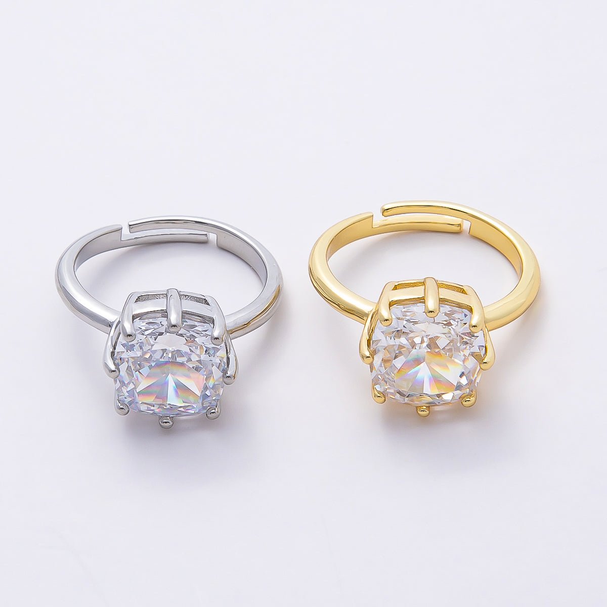 16K Gold Filled Clear CZ Rounded Square Solitaire Ring in Gold &amp; Silver | Rings-00113 Rings-00114