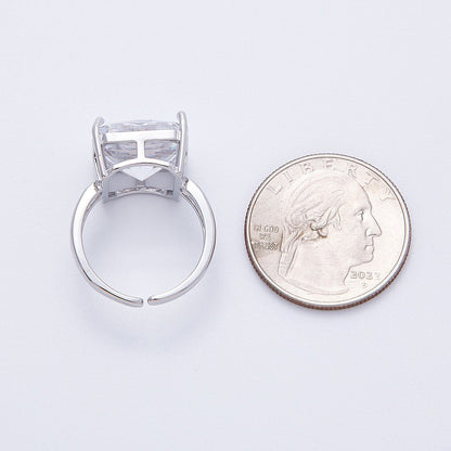 16K Gold Filled Clear CZ Baguette Square Solitaire Ring in Gold &amp; Silver | Rings-00018 Rings-00019