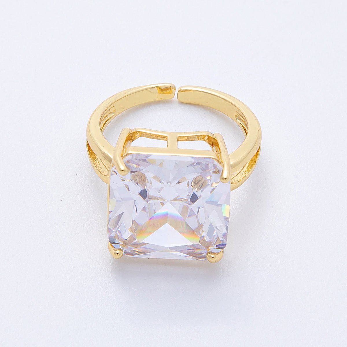 16K Gold Filled Clear CZ Baguette Square Solitaire Ring in Gold &amp; Silver | Rings-00018 Rings-00019