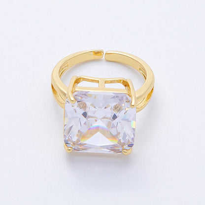 16K Gold Filled Clear CZ Baguette Square Solitaire Ring in Gold &amp; Silver | Rings-00018 Rings-00019